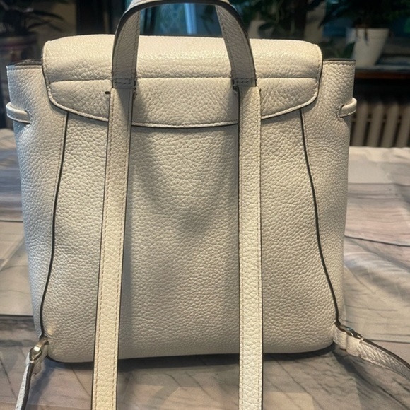 Kate ♠️ Spade White Pebbled Leather Backpack w/ pink, orange, brown fabric front - Picture 3 of 16